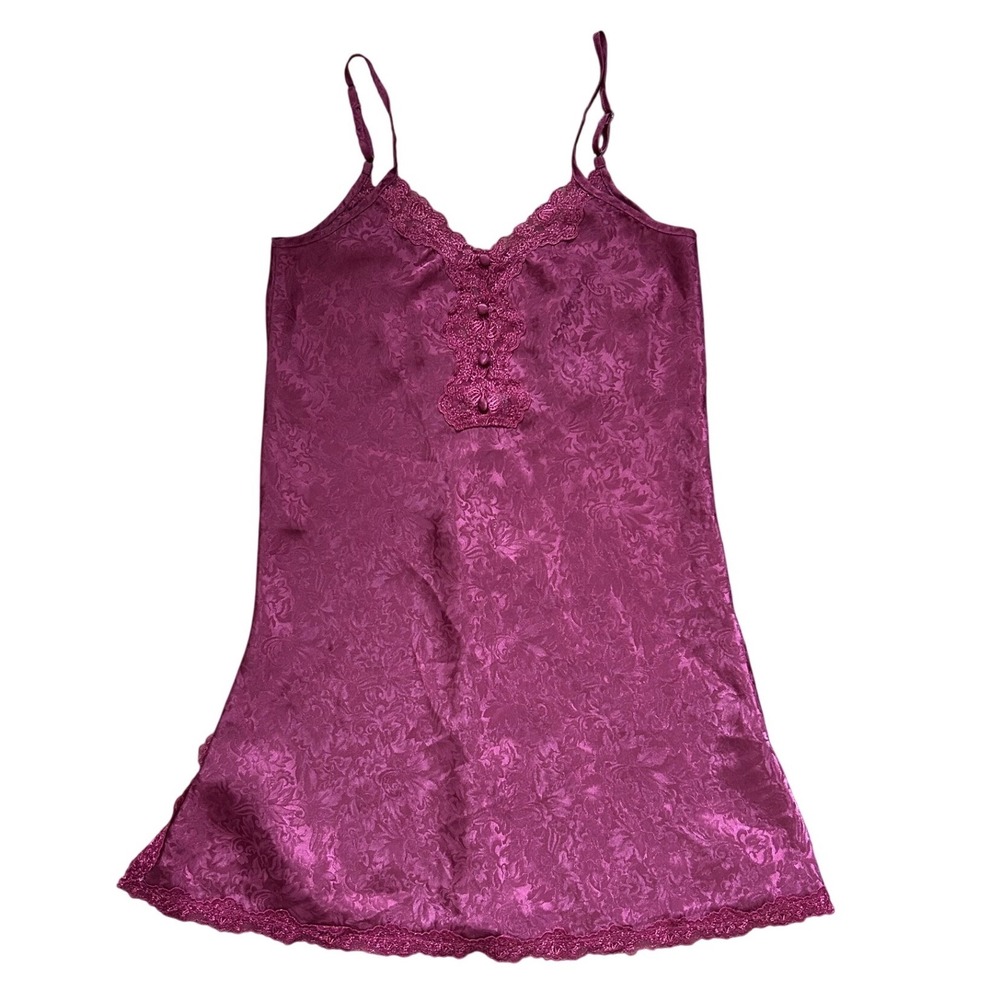 Vintage Magenta Satin Lace‎ Slip Dress Nightie small Floral sexy goingout date